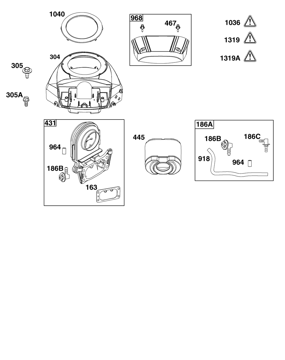 Blower Housing And Air Cleaner Group Diagram and Parts List for 44S977-0048-G1 400000 - 699999 Briggs and Stratton Engine